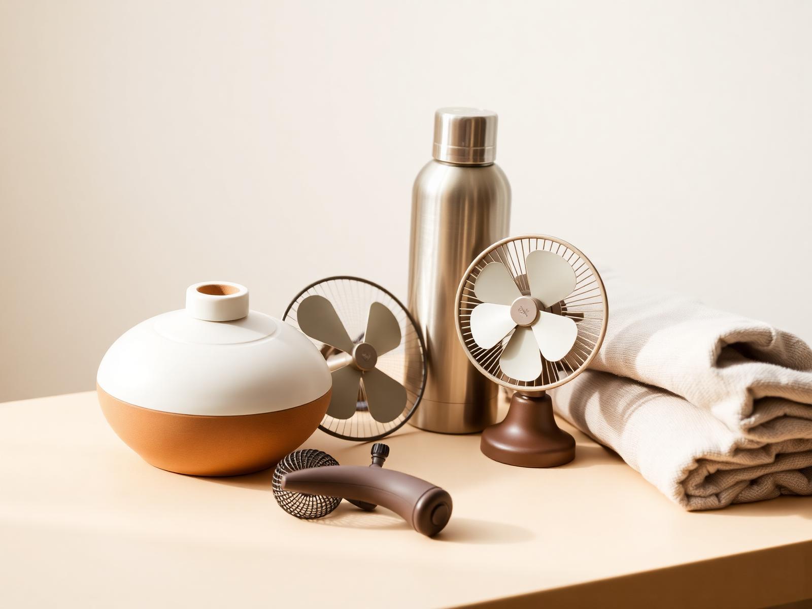 Still life of everyday goods on a warm surface
